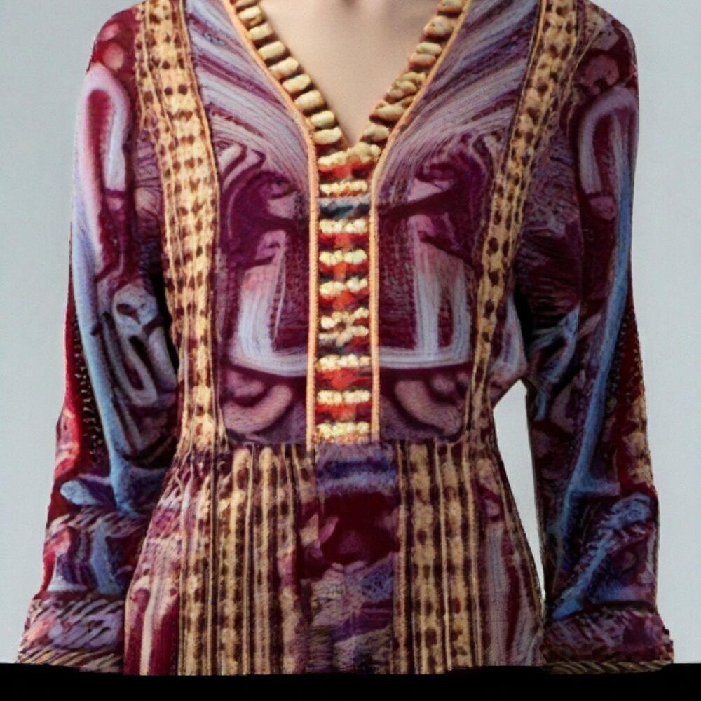 Soft Surroundings Mira Purple Paisley Hand Beaded Embroidered Dress Size Medium - Picture 3 of 12